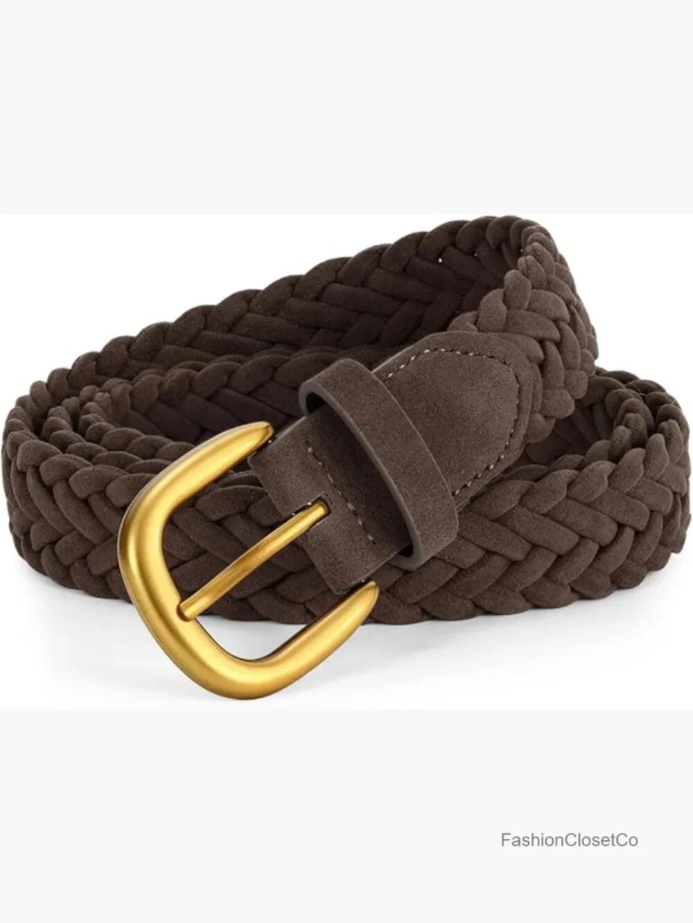 Adjustable Braided Suede Belt with Gold Buckle